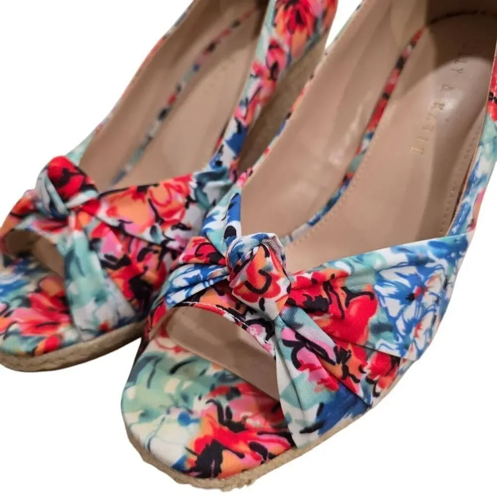 Kelly & Katie‎ Ivala Espadrille Wedge Sandals Women's 6.5M Floral Knot Preppy